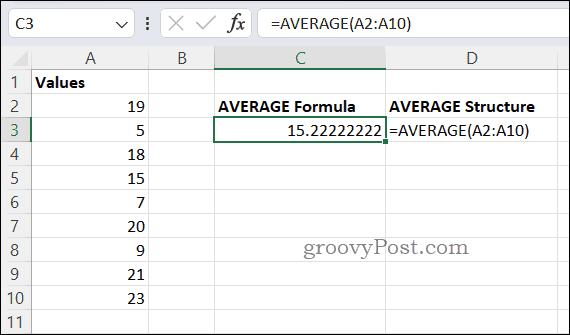 Παράδειγμα τύπου AVERAGE στο Excel