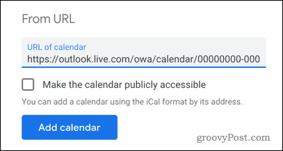 Προσθήκη ημερολογίου Outlook στο Ημερολόγιο Google με διεύθυνση URL