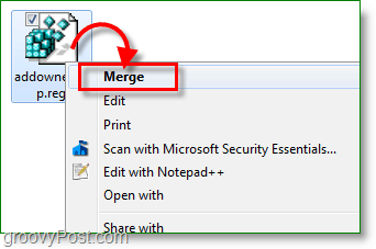 Windows 7 screenshot - συγχώνευση της ρύθμισης κλειδιού μητρώου