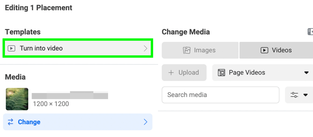 εικόνα του προτύπου Μετατροπή σε βίντεο στο Meta Ads Manager, βήμα 1