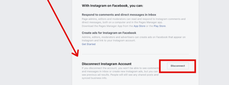 βήμα 2 για αποσύνδεση λογαριασμού Instagram στις ρυθμίσεις σελίδας Facebook