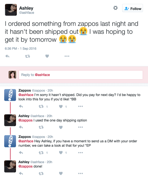 tweet εξυπηρέτησης πελατών zappos