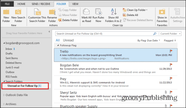 Οι φάκελοι αναζήτησης του Outlook 2013 ακολουθούν