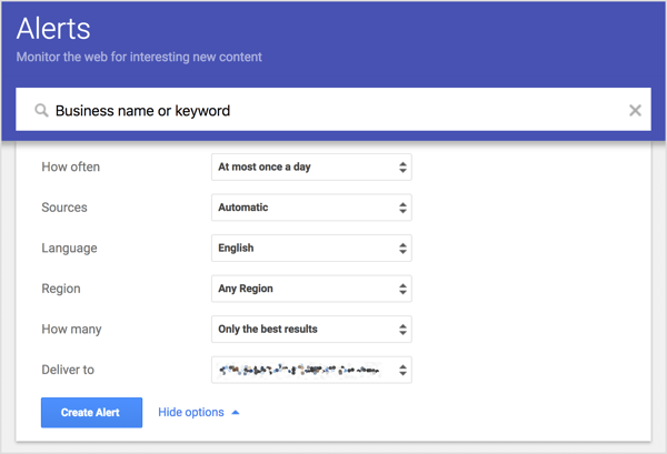 Ρυθμίστε τις Ειδοποιήσεις Google για να λαμβάνετε ειδοποιήσεις για αναφορές της επωνυμίας σας ή για οποιαδήποτε λέξη-κλειδί που χρησιμοποιείται στον ιστό.