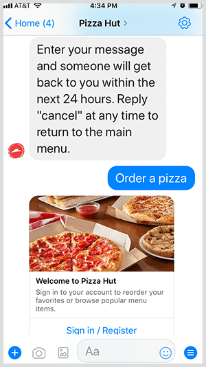 Το Pizza Hut αυτοματοποιεί την παραγγελία πίτσας μέσω του bot Messenger.