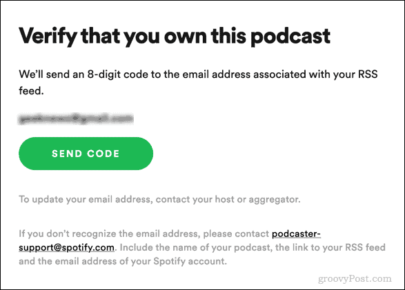 στείλτε τον κωδικό επαλήθευσης για το podcast spotify