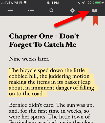 Πατήστε το εικονίδιο του ανοιχτού βιβλίου σε ένα eBook στο BookFusion για iOS
