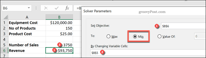 Ρύθμιση μεταβλητών του Excel Solver