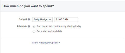 επιλογές προϋπολογισμού για διαφημίσεις στο facebook