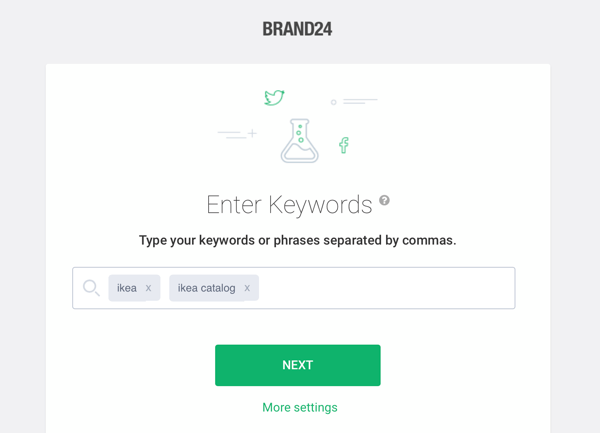 Πώς να χρησιμοποιήσετε το Brand24 για ακρόαση κοινωνικών μέσων, Βήμα 1 δείγμα αναζήτησης λέξεων-κλειδιών.
