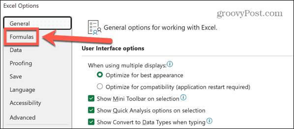 ρυθμίσεις τύπων excel