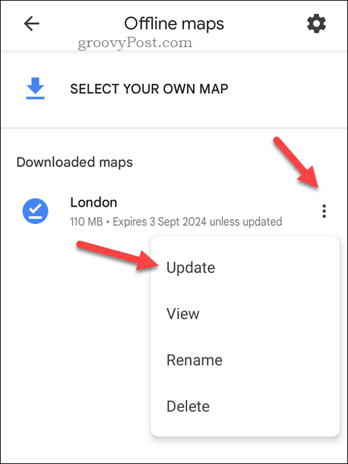 Ενημερώστε έναν χάρτη των Χαρτών Google εκτός σύνδεσης