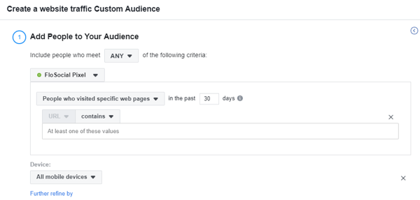 Χρησιμοποιήστε το Εργαλείο ρύθμισης εκδηλώσεων Facebook, βήμα 17, ρυθμίσεις για να δημιουργήσετε ένα προσαρμοσμένο κοινό στο Facebook με βάση τη συσκευή