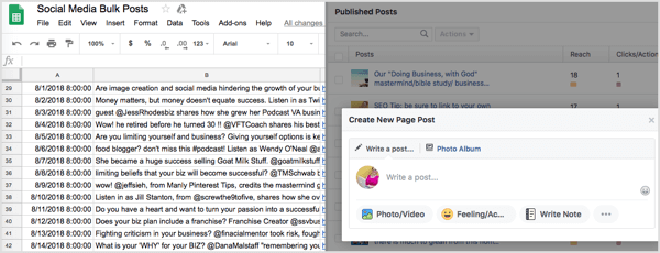 Δημιουργήστε ένα υπολογιστικό φύλλο με τις αναρτήσεις σας και, στη συνέχεια, προγραμματίστε μαζικά στο Facebook.