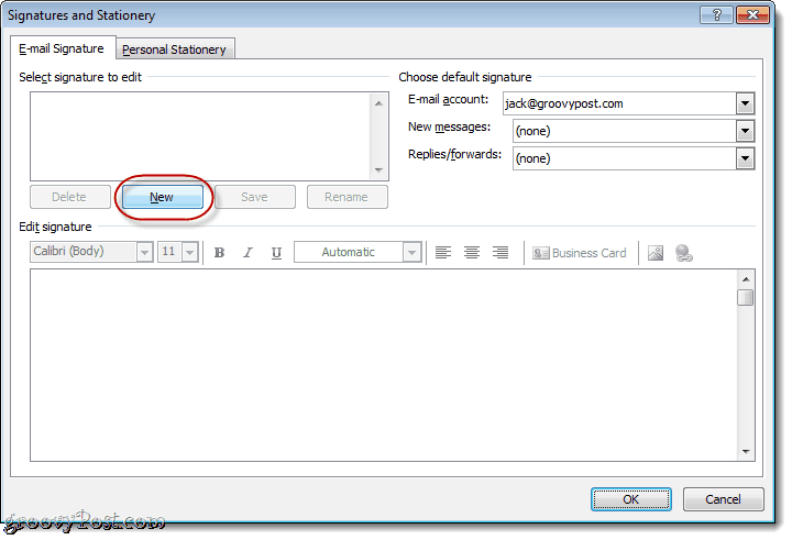 Επισύναψη επαγγελματικής κάρτας σε υπογραφή ηλεκτρονικού ταχυδρομείου του Outlook 2010