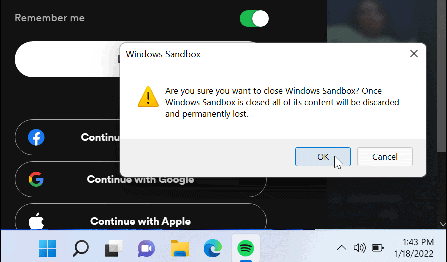 Επαληθεύστε τον τερματισμό του Windows Sandbox