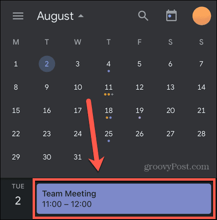 εκδήλωση ημερολογίου google για κινητά
