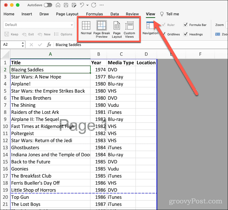 Προβολή κορδέλας στο Excel
