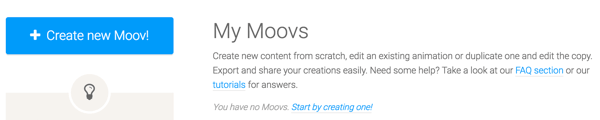 Κάντε κλικ στο κουμπί Δημιουργία νέου Moov για να ξεκινήσετε με το Moovly.