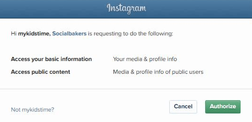Εξουσιοδοτήστε το Socialbakers για πρόσβαση στις πληροφορίες του λογαριασμού σας στο Instagram.