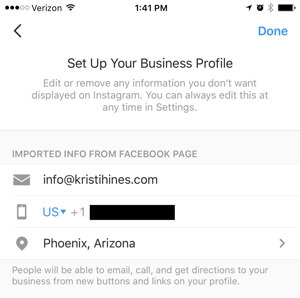 επιχειρηματικό προφίλ instagram συνδεθείτε στη σελίδα του facebook