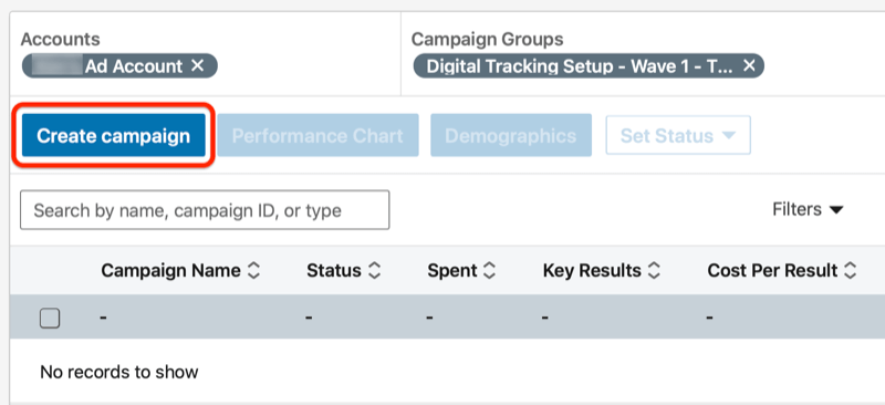 Linkedin δημιουργήστε ένα κουμπί καμπάνιας στην ομάδα καμπανιών