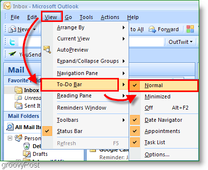 Outlook 2007 To-Do Bar - Προσαρμογή της προβολής σε Κανονική