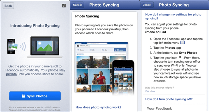 Χρησιμοποιώντας το Facebook Στιγμιότυπο της εφαρμογής για τη διαχείριση συγχρονισμένων φωτογραφιών