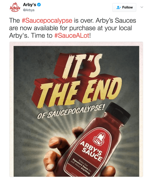 Η σάλτσα του Arby από το μπουκάλι ξεκίνησε με την κοινωνική ακρόαση.