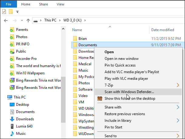 Σάρωση αρχείων και φακέλων για κακόβουλο λογισμικό με Windows 10 Defender