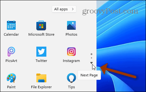 Επόμενη σελίδα Έναρξη Windows 11