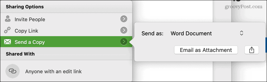 Αποστολή αντιγράφων Word Settings σε Mac