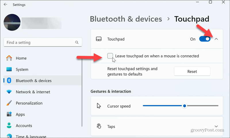 αφήστε το touchpad ενεργοποιημένο όταν είναι συνδεδεμένο ένα ποντίκι