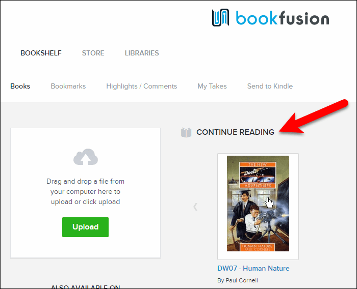 Η ενότητα Συνέχεια ανάγνωσης στη βιβλιοθήκη BookFusion