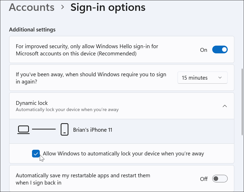χρησιμοποιήστε το δυναμικό κλείδωμα στα Windows 11