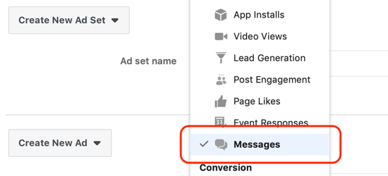 Πώς να λάβετε δυνητικούς πελάτες με διαφημίσεις Facebook Messenger, μηνύματα που ορίζονται ως προορισμός στο επίπεδο συνόλου διαφημίσεων