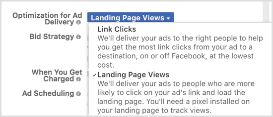 Βελτιστοποιήστε την προβολή διαφημίσεων στο Facebook για προβολές σελίδας προορισμού.
