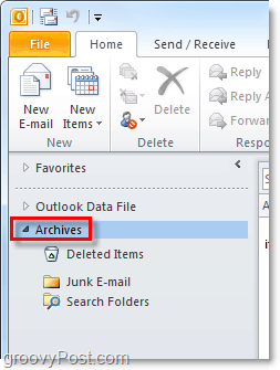 πώς να αποκτήσετε πρόσβαση σε αρχειοθετημένα μηνύματα ηλεκτρονικού ταχυδρομείου από το Outlook 2010