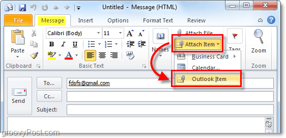 επισυνάψτε ένα στοιχείο του Outlook στο email