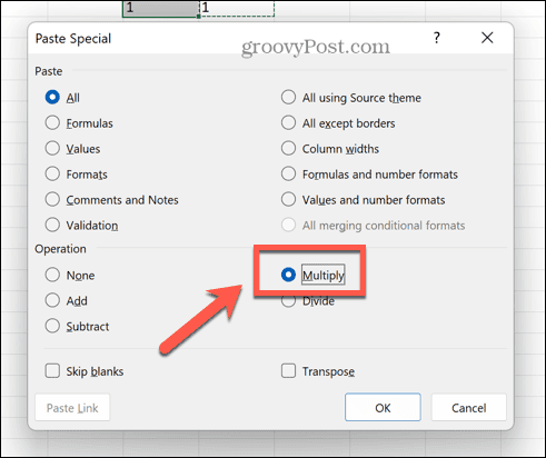 excel paste special multiply