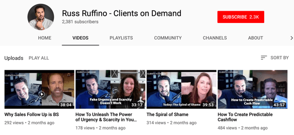 Τρόποι για τις επιχειρήσεις B2B να χρησιμοποιούν διαδικτυακό βίντεο, Russ Ruffino δειγματοληπτικό κανάλι βίντεο συνέντευξης YouTube