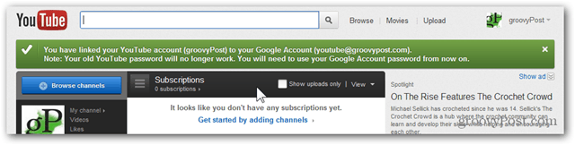 Σύνδεση λογαριασμού YouTube με νέο λογαριασμό Google - επιβεβαίωση - μετεγκατάσταση λογαριασμού