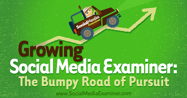 Growing Social Media Examiner: The Bumpy Road of Pursuit με πληροφορίες από τον Michael Stelner με συνέντευξη του Mark Mason στο Social Media Marketing Podcast.