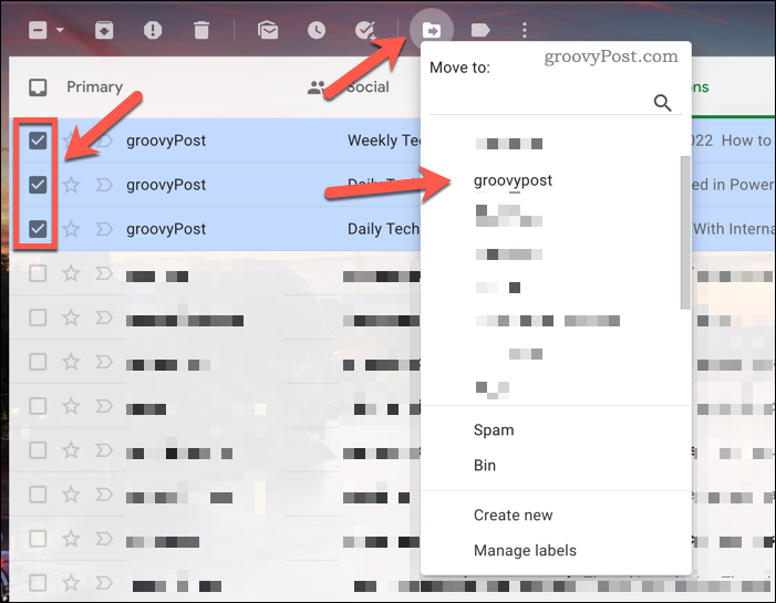 Μετακίνηση αναρτήσεων Gmail