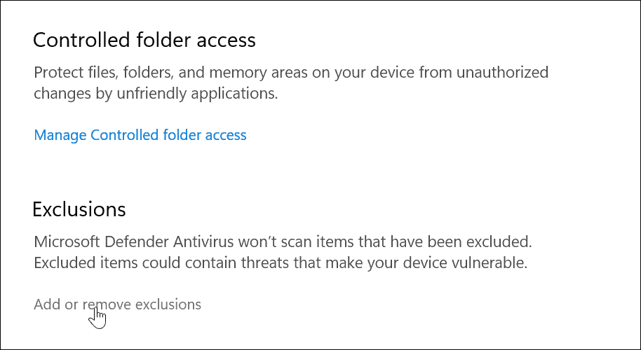 Οι εξαιρέσεις χρησιμοποιούν την ασφάλεια των Windows στα Windows 11 για βέλτιστη προστασία