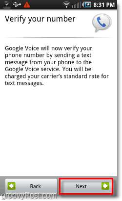 Το Google Voice στο Android Mobile Config Επιβεβαιώνει τον αριθμό