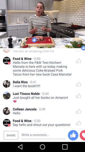 Το Food & Wine διαθέτει τη σεφ Marcela Valladolid σε μια εκπομπή στο Facebook που συν-μάρκετινγκ στο Facebook και ωφελεί και τα δύο μέρη.