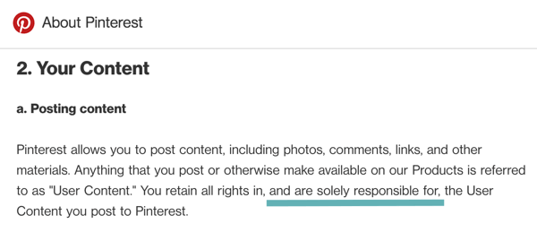 Οι όροι Pinterest λένε σαφώς ότι είστε υπεύθυνοι για το περιεχόμενο χρήστη που δημοσιεύετε.