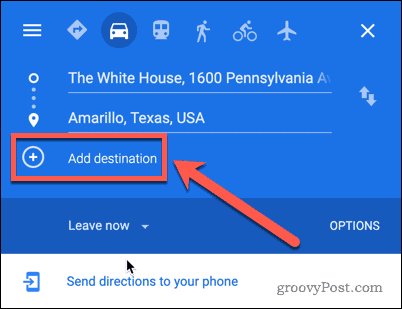 Κουμπί "Προσθήκη προορισμού" στους Χάρτες Google