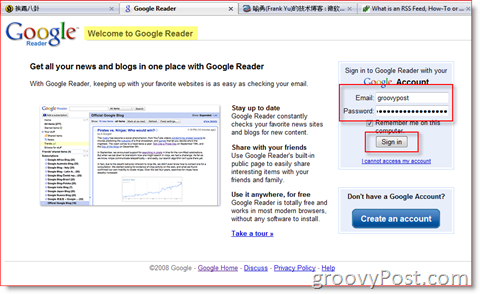 Σελίδα εισόδου του Google Reader:: groovyPost.com